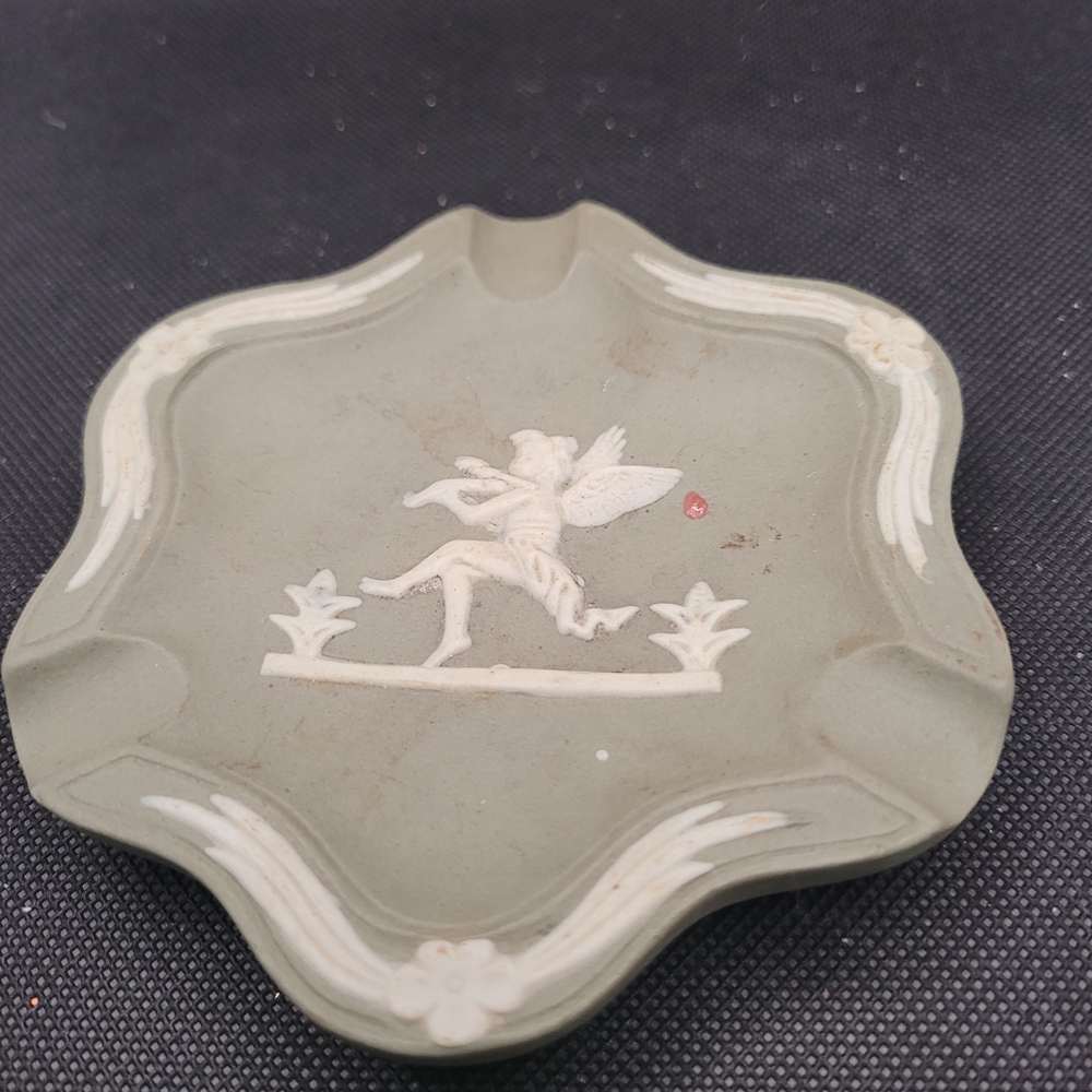 Vintage Wedgwood Jasperware Green Cupid Cherub Ashtray Made in England